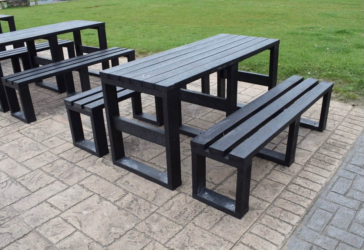 Outdoor Table & Bench Set (Black)